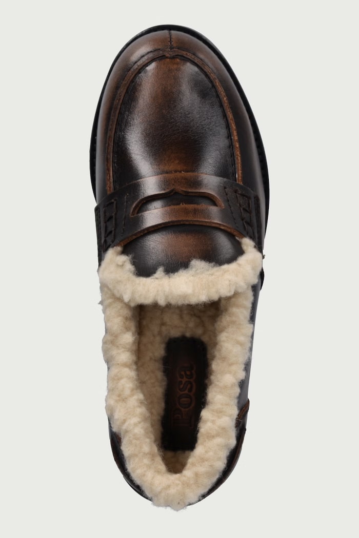 Loaferji ženski usnjeni Penny Fur Loafer Posa PW293.205 rjava