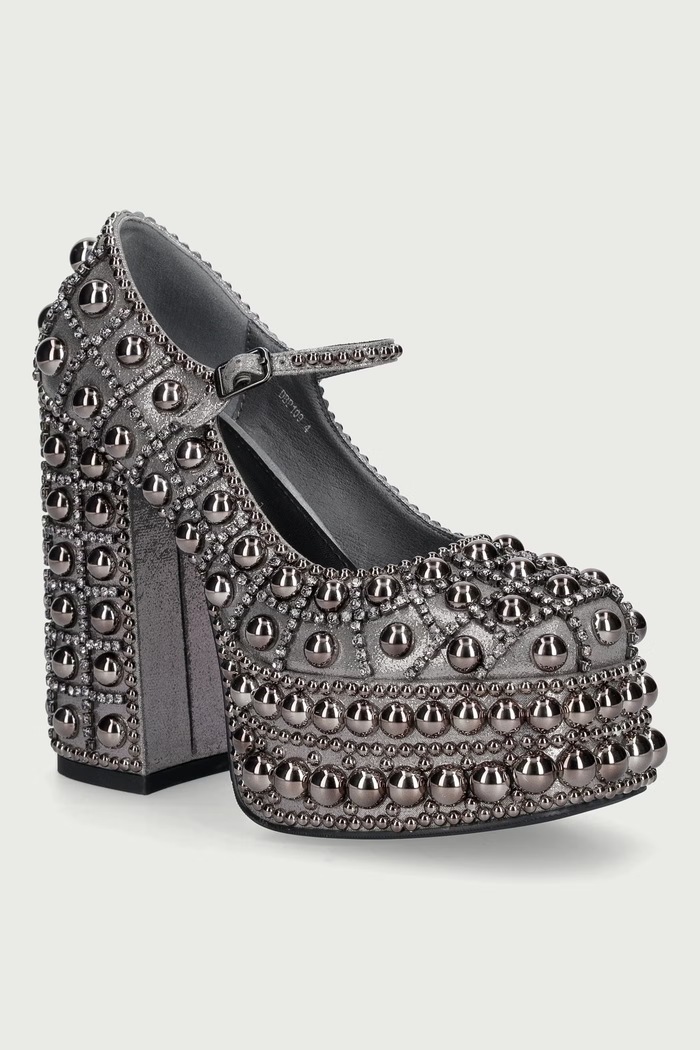 Koi Footwear Czółenka na słupku damskie Danbury Hand Studded Platform Boots Grey srebrny DBP108