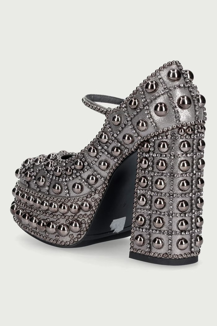Obuwie Koi Footwear Czółenka na słupku damskie Danbury Hand Studded Platform Boots Grey DBP108 srebrny