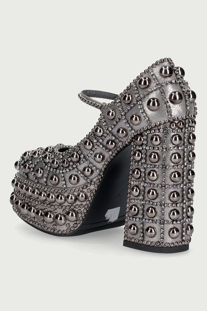 Obuwie Koi Footwear Czółenka na słupku damskie Danbury Hand Studded Platform Boots Grey DBP108 srebrny