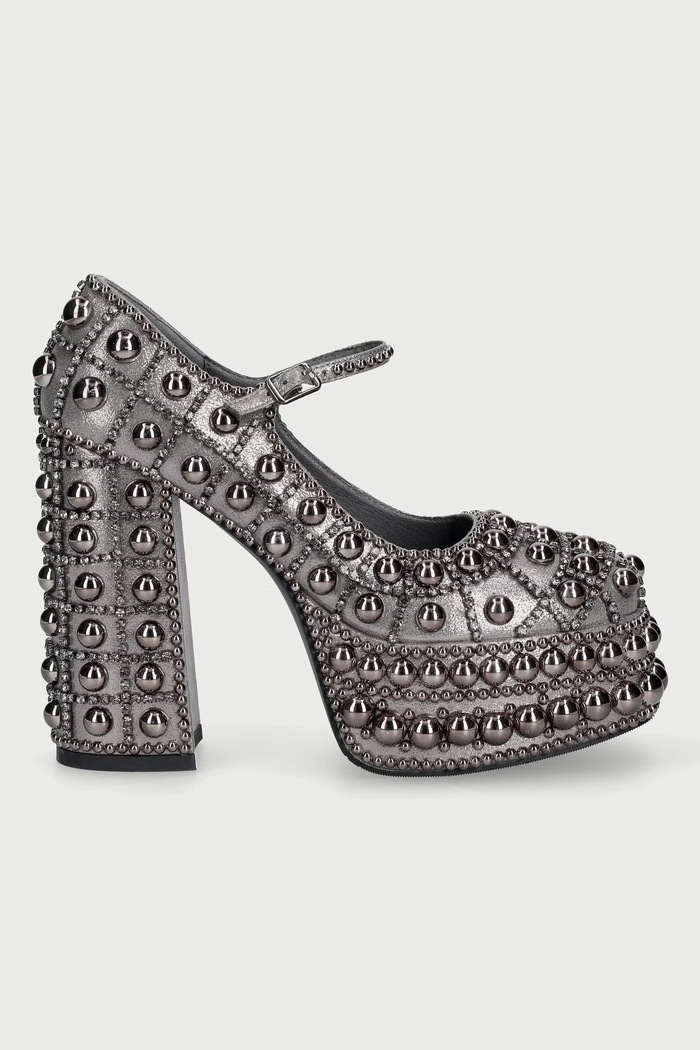 Koi Footwear Czółenka Basset Hand Studded Platform Heel Grey DBP109 szary AW26