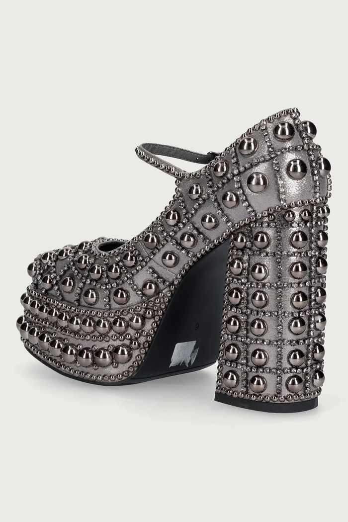 Obuwie Koi Footwear Czółenka Basset Hand Studded Platform Heel Grey DBP109 szary