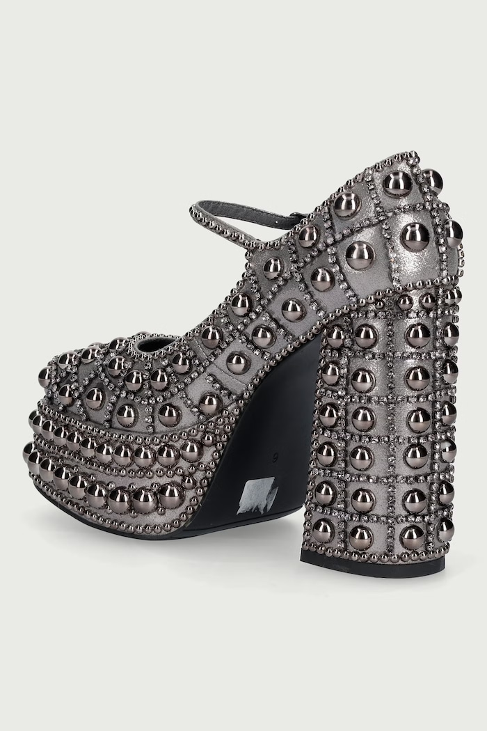 Obuwie Koi Footwear Czółenka Basset Hand Studded Platform Heel Grey DBP109 szary