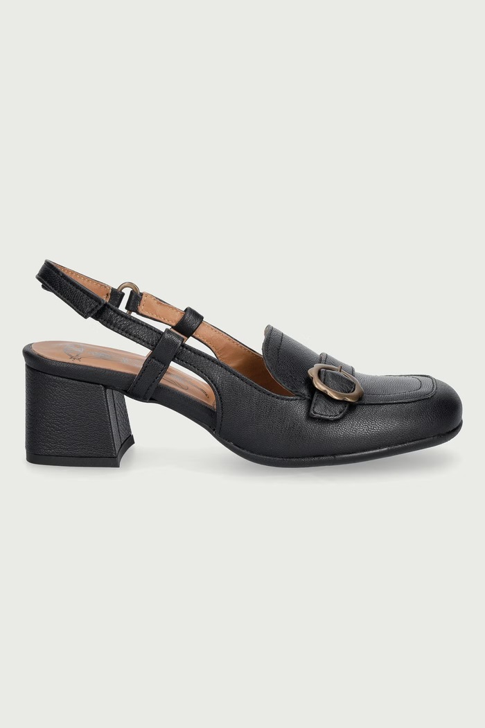 Fly London Czółenka z odkrytą piętą skórzane PEMY456FLY P145456003 czarny AW26