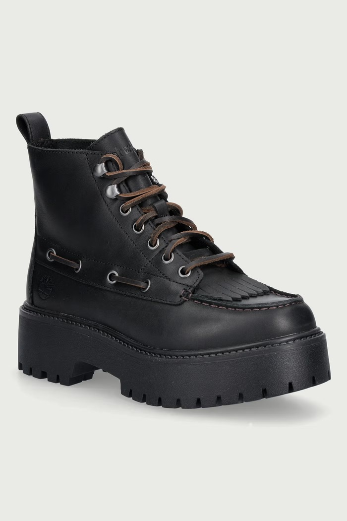 Timberland Stone Street Mid Lace trapery na platformie damskie skórzane czarny TB0A27YZW021