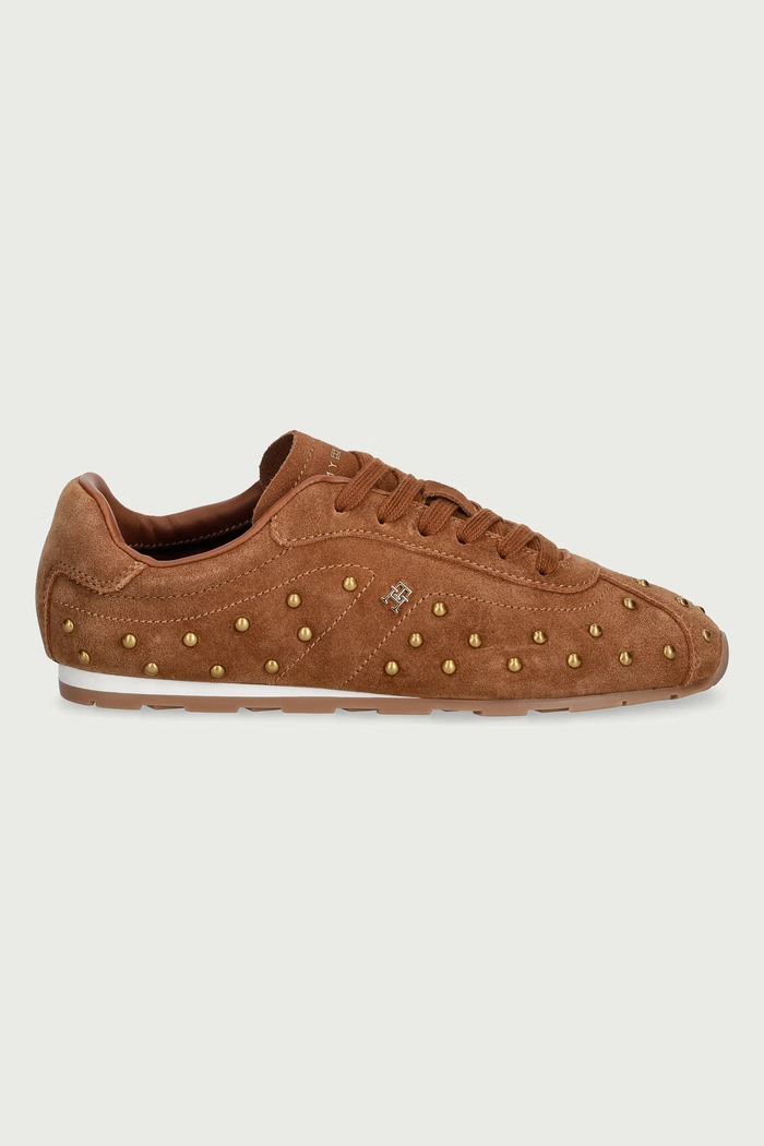 Tommy Hilfiger TH BELLA LOW PROFILE STUDS sneakersy damskie zamszowe FW0FW09882 brązowy AW26