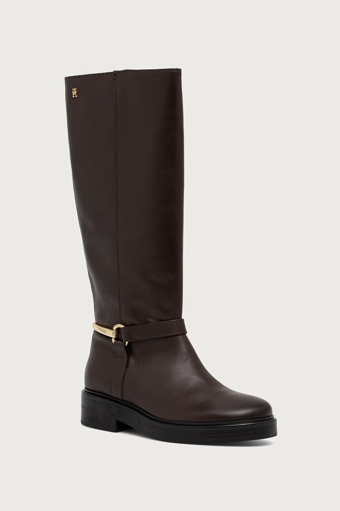 Tommy Hilfiger Kozaki damskie skórzane TH STUD LEATHER KNEE brązowy FW0FW09608