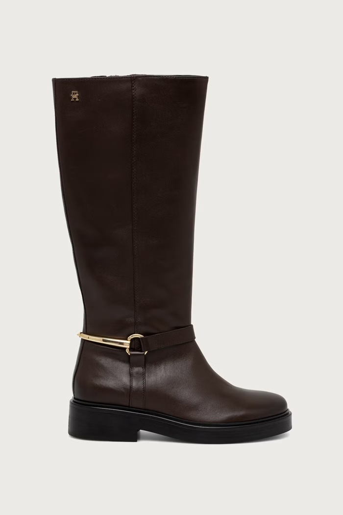 Tommy Hilfiger Kozaki damskie skórzane TH STUD LEATHER KNEE FW0FW09608 brązowy AW26