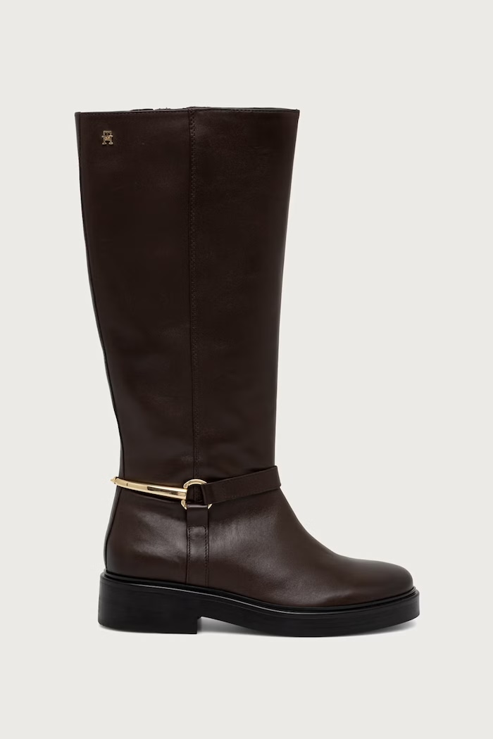 Tommy Hilfiger Kozaki damskie skórzane TH STUD LEATHER KNEE FW0FW09608 brązowy AW26