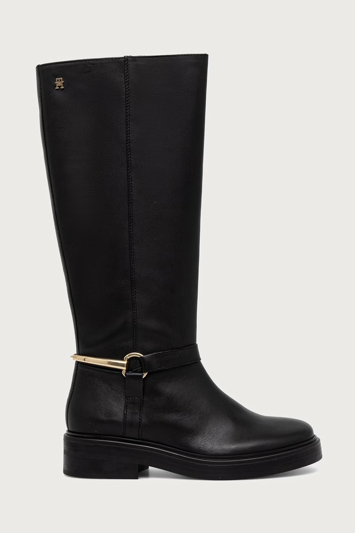 Tommy Hilfiger Kozaki damskie skórzane TH STUD LEATHER KNEE FW0FW09608 czarny AW26