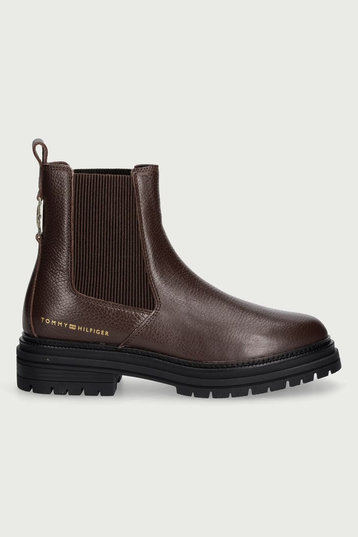 Tommy Hilfiger Sztyblety damskie skórzane TH EMBOSS GRAIN LEATHER CHELSEA FW0FW09559 brązowy AW26