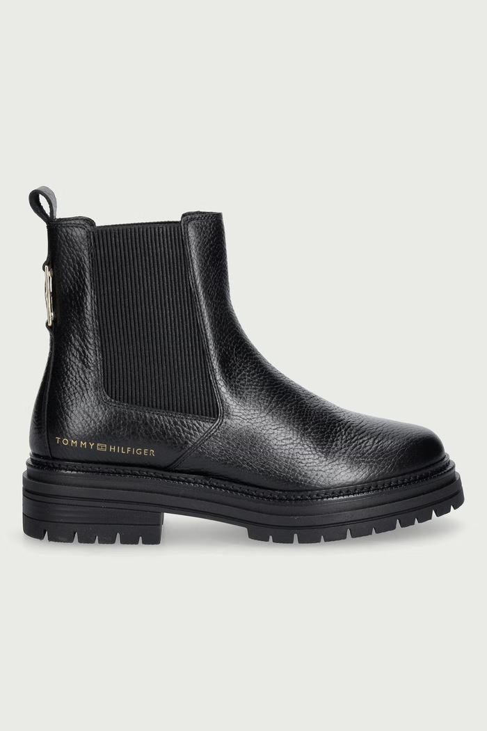 Tommy Hilfiger Sztyblety damskie skórzane TH EMBOSS GRAIN LEATHER CHELSEA FW0FW09559 czarny AW26