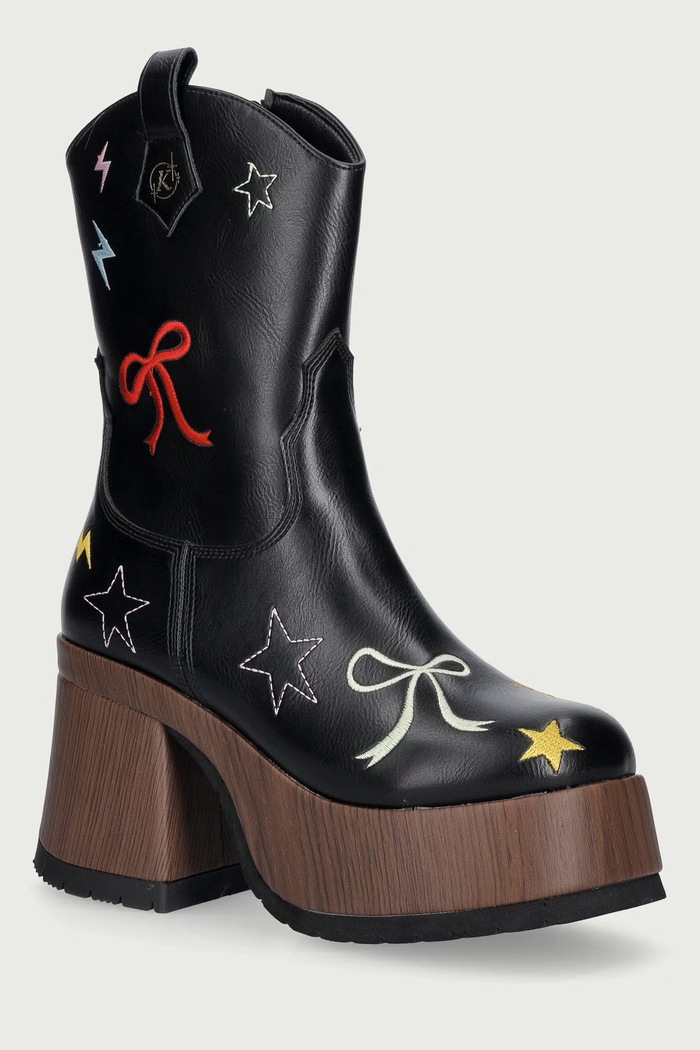 Koi Footwear Kowbojki na koturnie damskie Lassitude Chunky Cowboy Boots czarny PW03.Lassitude