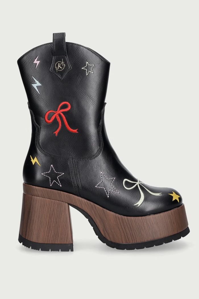 Koi Footwear Kowbojki na koturnie damskie Lassitude Chunky Cowboy Boots PW03.Lassitude czarny AW26