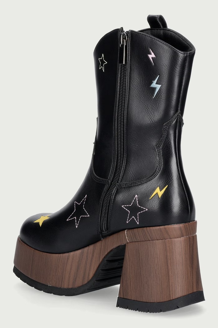 Obuwie Koi Footwear Kowbojki na koturnie damskie Lassitude Chunky Cowboy Boots PW03.Lassitude czarny
