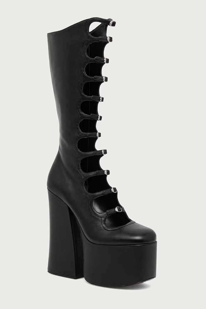 MARC JACOBS Kozaki na słupku damskie skórzane THE KIKI KNEE HIGH BOOT czarny 3F3FBO001F02.001