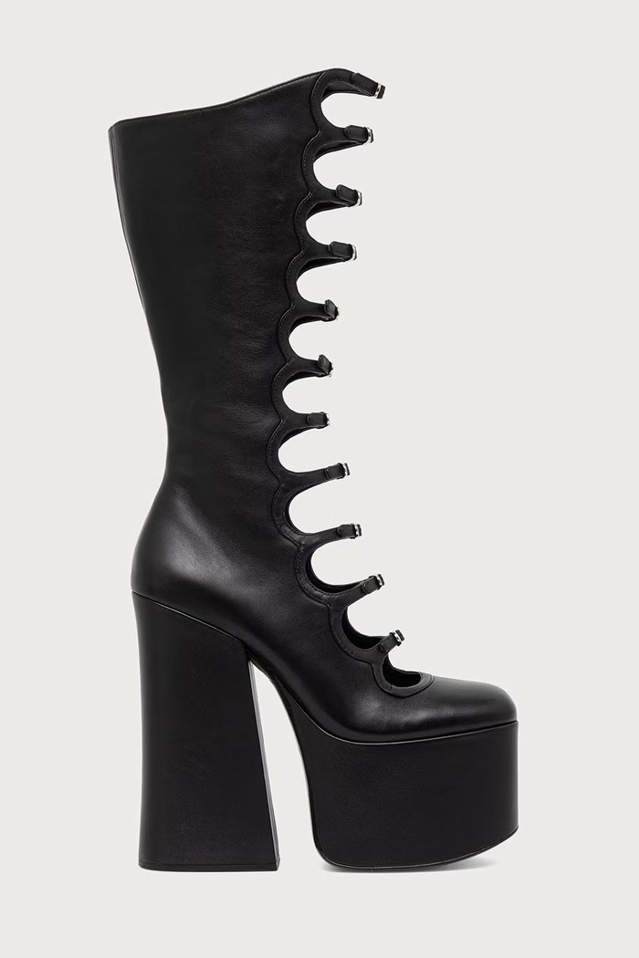 MARC JACOBS Kozaki na słupku damskie skórzane THE KIKI KNEE HIGH BOOT 3F3FBO001F02.001 czarny AW26