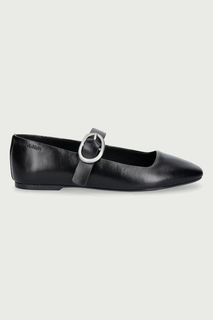 Calvin Klein Baleriny skórzane SQUARED BALLERINA MJ LTH HDW HW0HW03037.0GJ czarny AW26