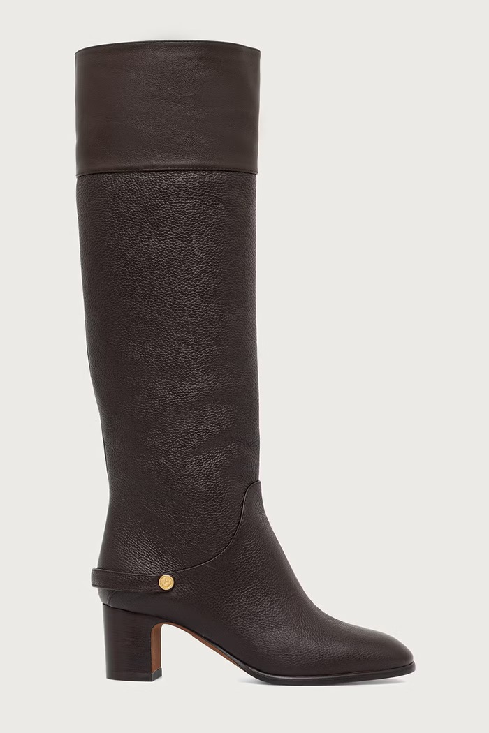 Pollini Ботуши под коляното дамски от кожа PA26065C0PPB130A кафяв AW26