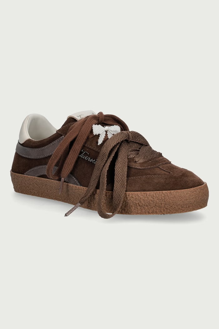 Twinset Sneakersy damskie skórzane brązowy 262TGT020.00203