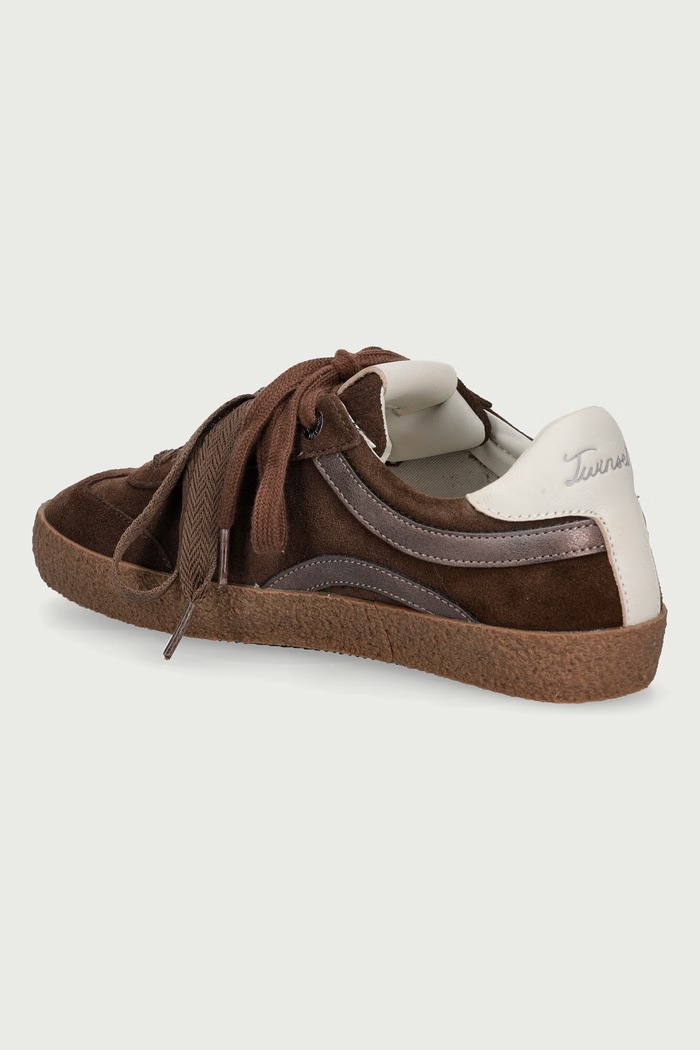 Obuwie Twinset Sneakersy damskie skórzane 262TGT020.00203 brązowy