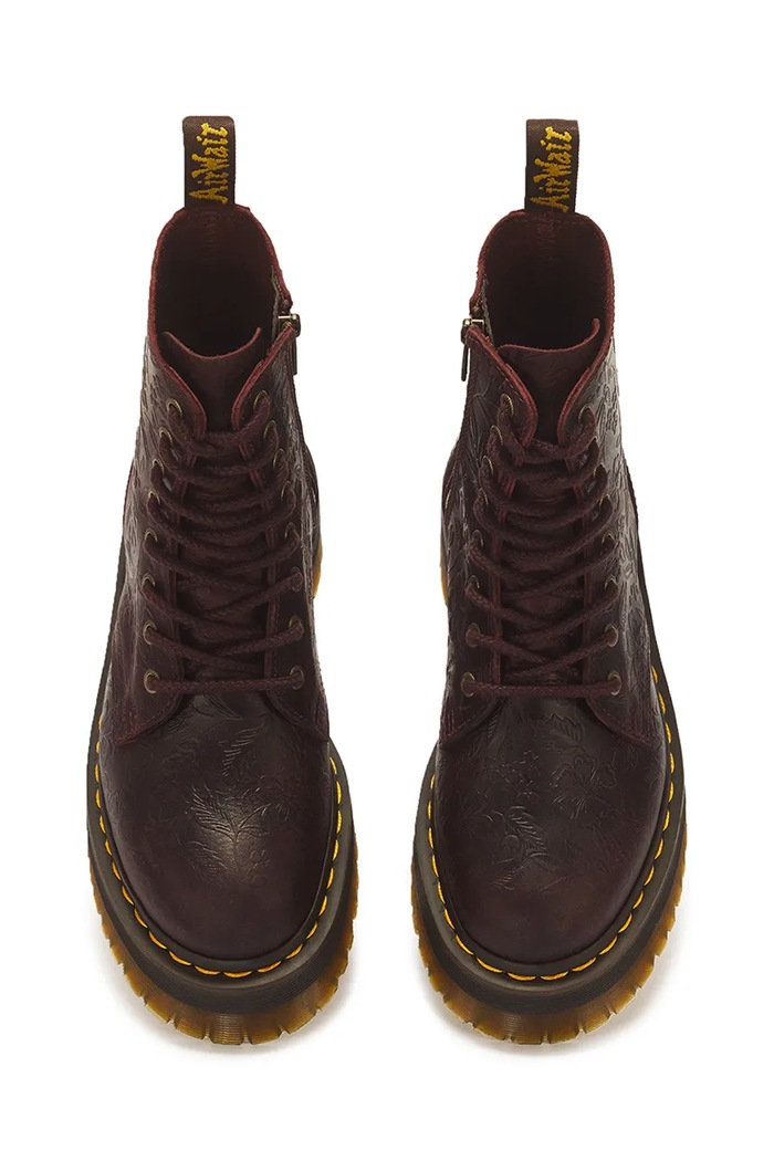 Botki damskie skórzane Jadon Emboss Floral Dr. Martens DM43558600 brązowy