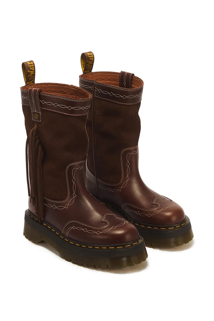 Dr. Martens Botki damskie skórzane Fringe Mid DM43175200 brązowy AW26