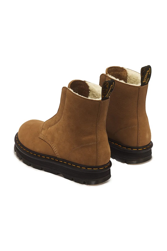 Obuwie Dr. Martens Botki na platformie damskie nubukowe ZebZag Laceless WL DM42019201 brązowy