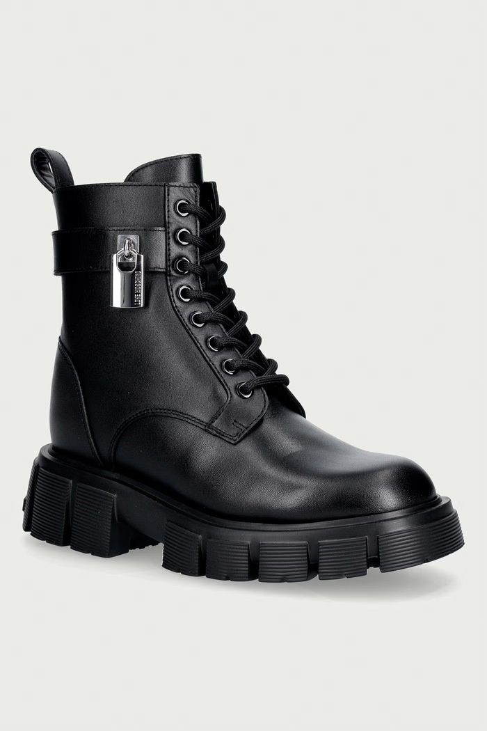 Love Moschino Workery na platformie damskie skórzane czarny JA24235G0PIA0000