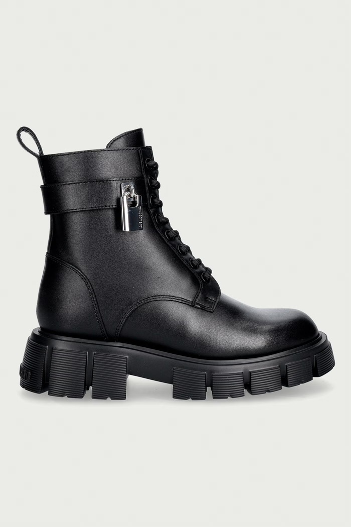 Love Moschino Workery na platformie damskie skórzane JA24235G0PIA0000 czarny AW26