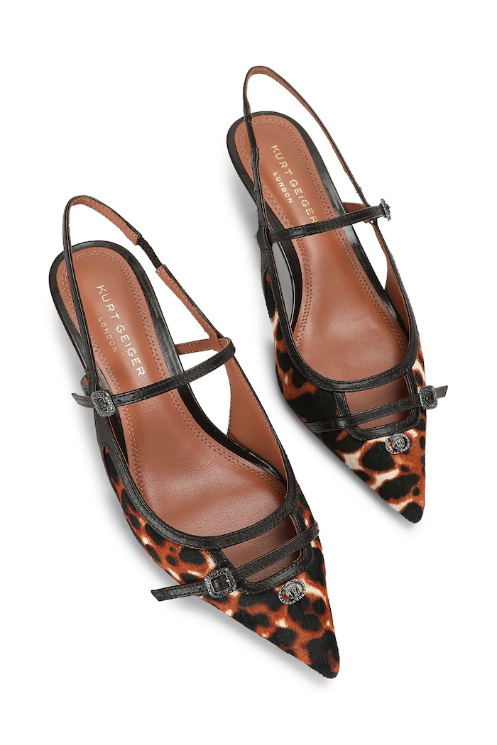 Kurt Geiger London Szpilki skórzane Knightsbridge Sling 6140446189 brązowy AW26