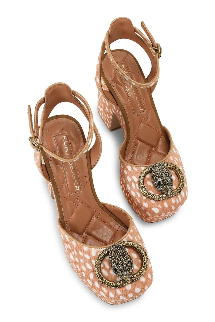 Kurt Geiger London Czółenka na słupku skórzane Chelsea Closed Platform 3415546019 brązowy AW26