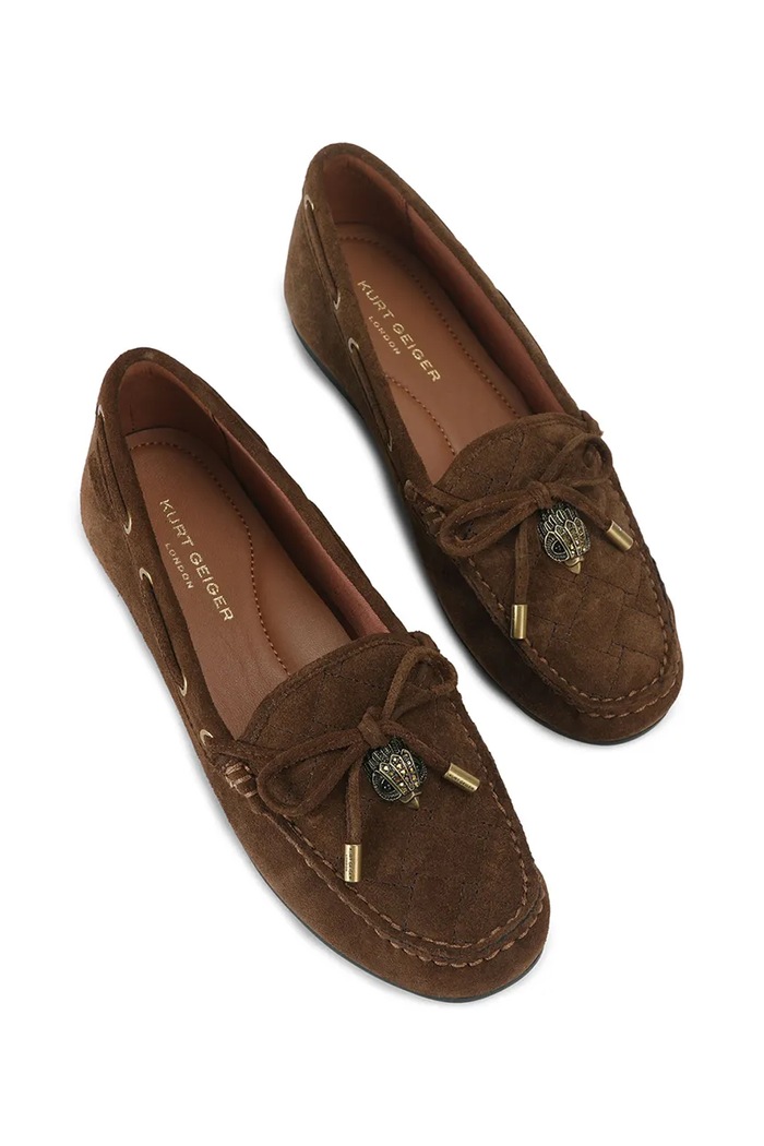 Kurt Geiger London Mokasyny damskie zamszowe Eagle Moccasin 9790830209 brązowy AW26