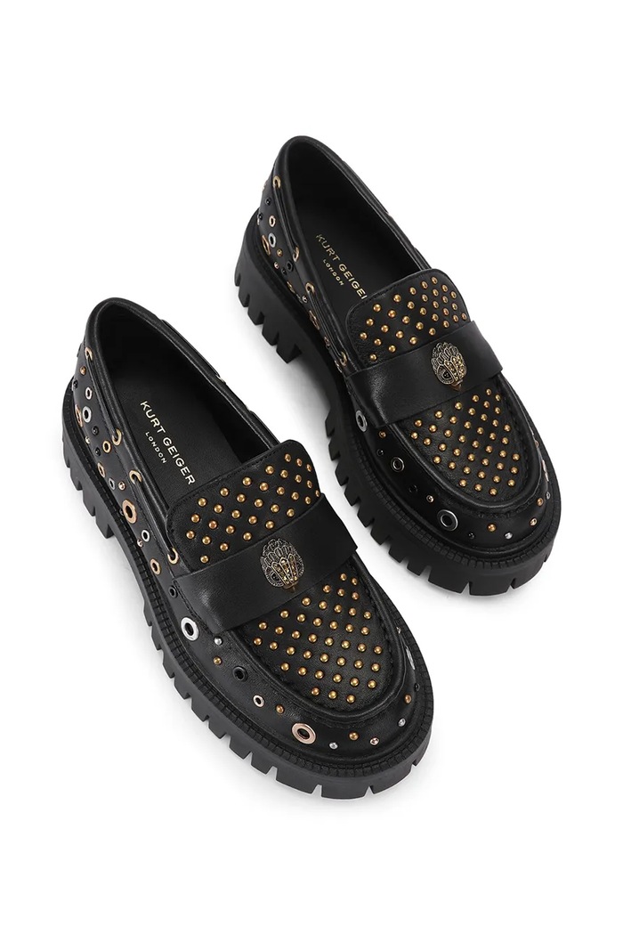 Kurt Geiger London Mokasyny damskie skórzane Studded Chunky Loafer 6085500109 czarny AW26