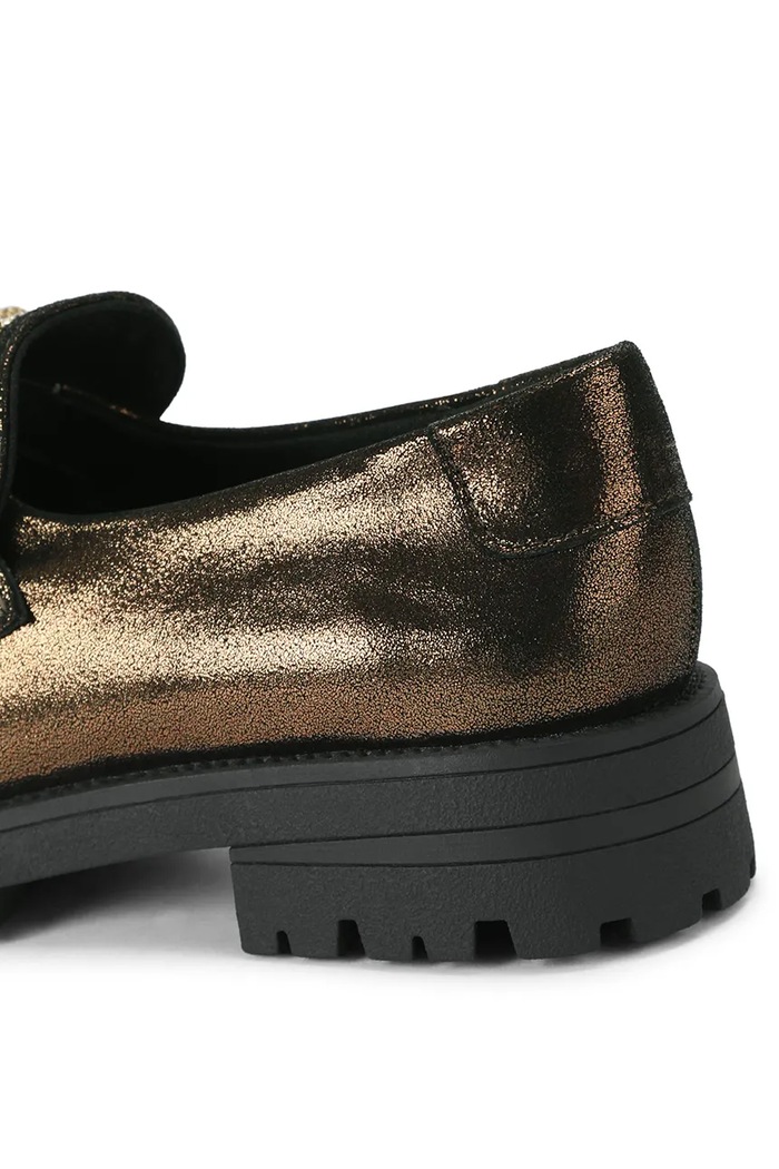 Obuwie Kurt Geiger London Loafersy damskie skórzane Bow Crystal Loafer 5388460109 zielony