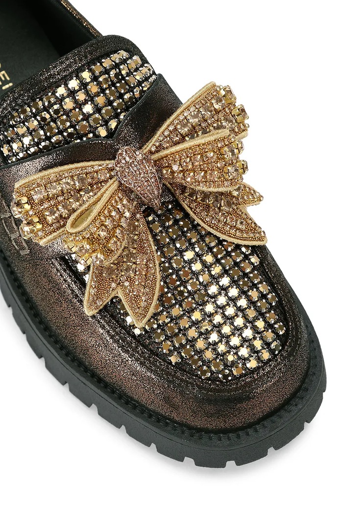 Loafersy damskie skórzane Bow Crystal Loafer Kurt Geiger London 5388460109 zielony