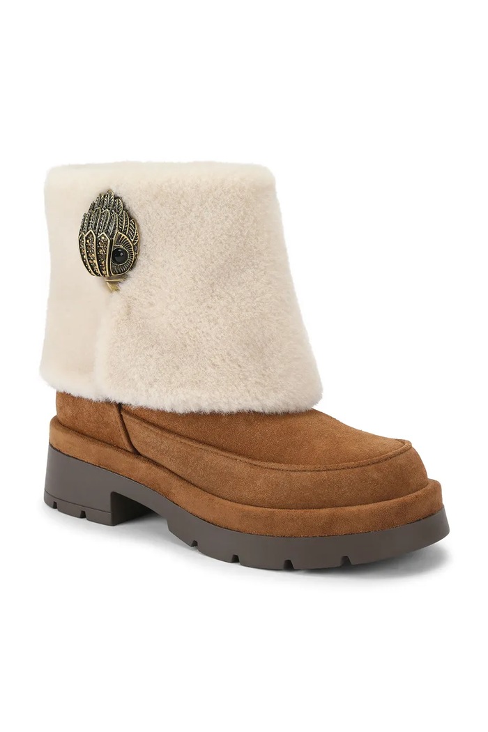 Obuwie Kurt Geiger London Botki damskie zamszowe Blighty Cozy Ankle Boot 6144036029 brązowy