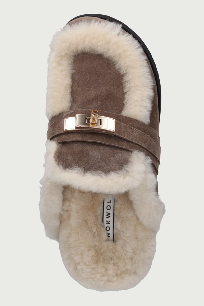 Papuče dámske kožené Toby Fur Mushroom Suede Nokwol Toby.Fur.Mushroom.Suede béžová