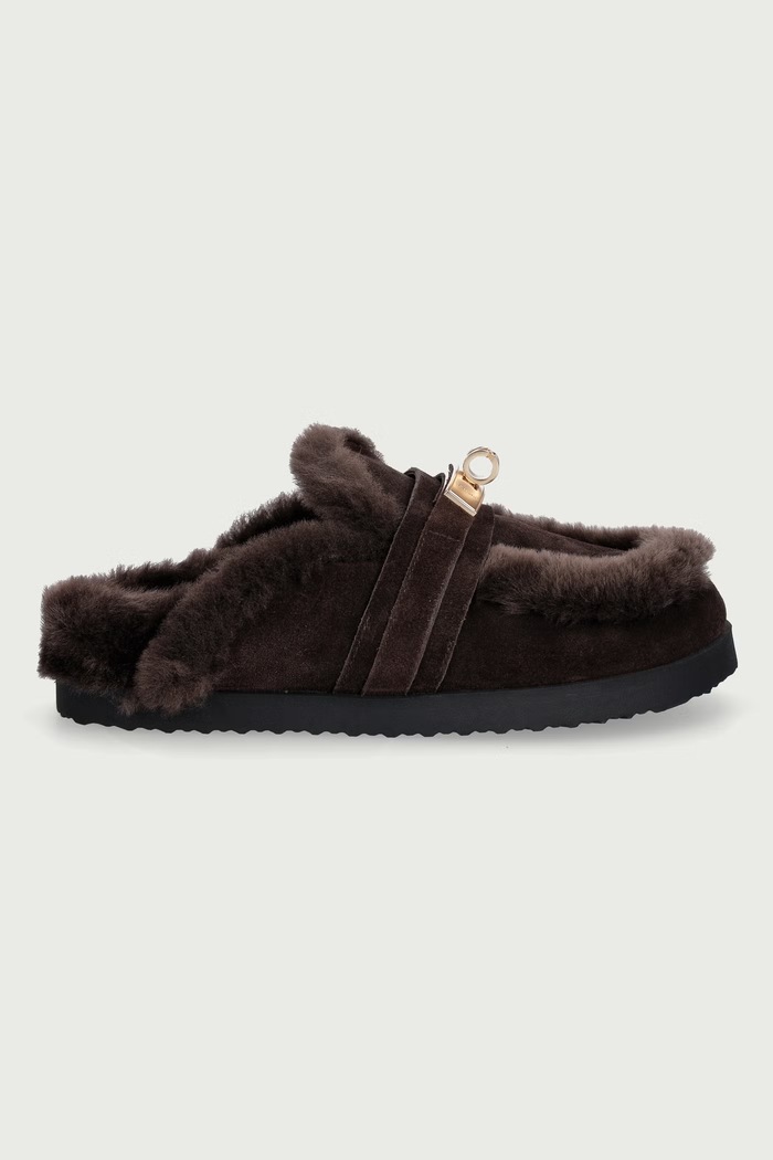 Nokwol Papuče dámske kožené Toby Brown Suede Shearling Toby.Brown.Suede hnedá AW26