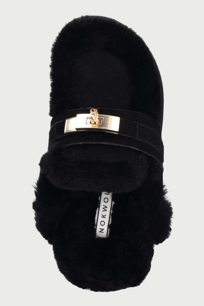 Papuče dámske kožené Toby Black Suede Shearling Nokwol Toby.Black.Suede čierna