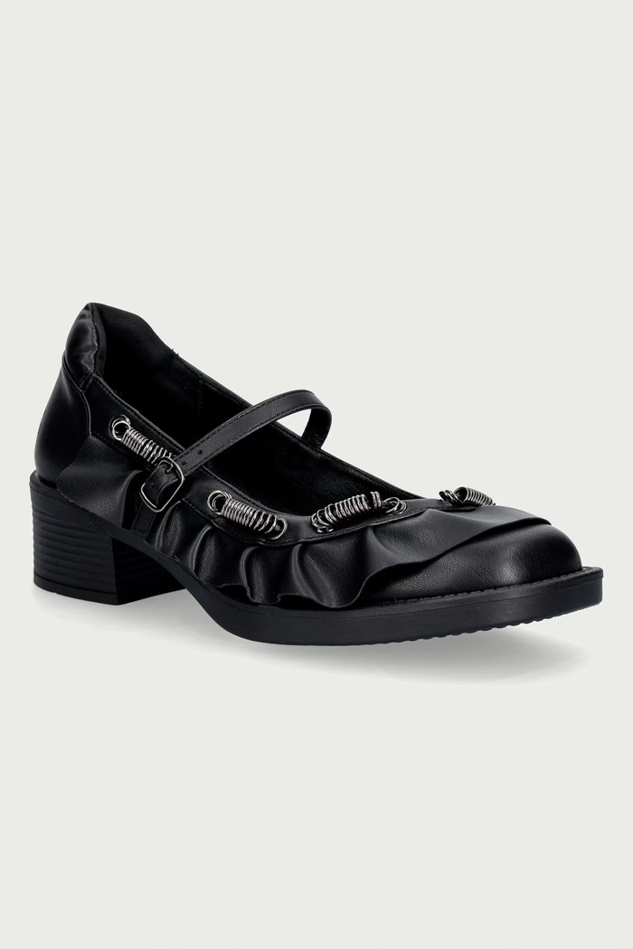 Koi Footwear Μπαλαρίνες Ruffle Chain Mary Janes μαύρο STORMVEIL