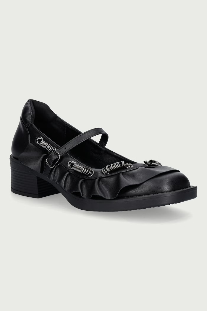 Koi Footwear Baleriny Ruffle Chain Mary Janes czarny STORMVEIL