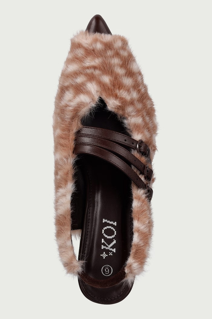 Tűsarkú alacsony sarkú Doelle Faux Deer Fur Kitten Heels Koi Footwear SP02.Doelle barna