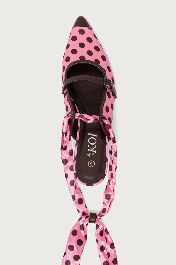 Obuv s ihličkovým opätkom s otvorenou pätou Polka Dot Kitten Heels Koi Footwear SP01.1950.PolkaDot ružová