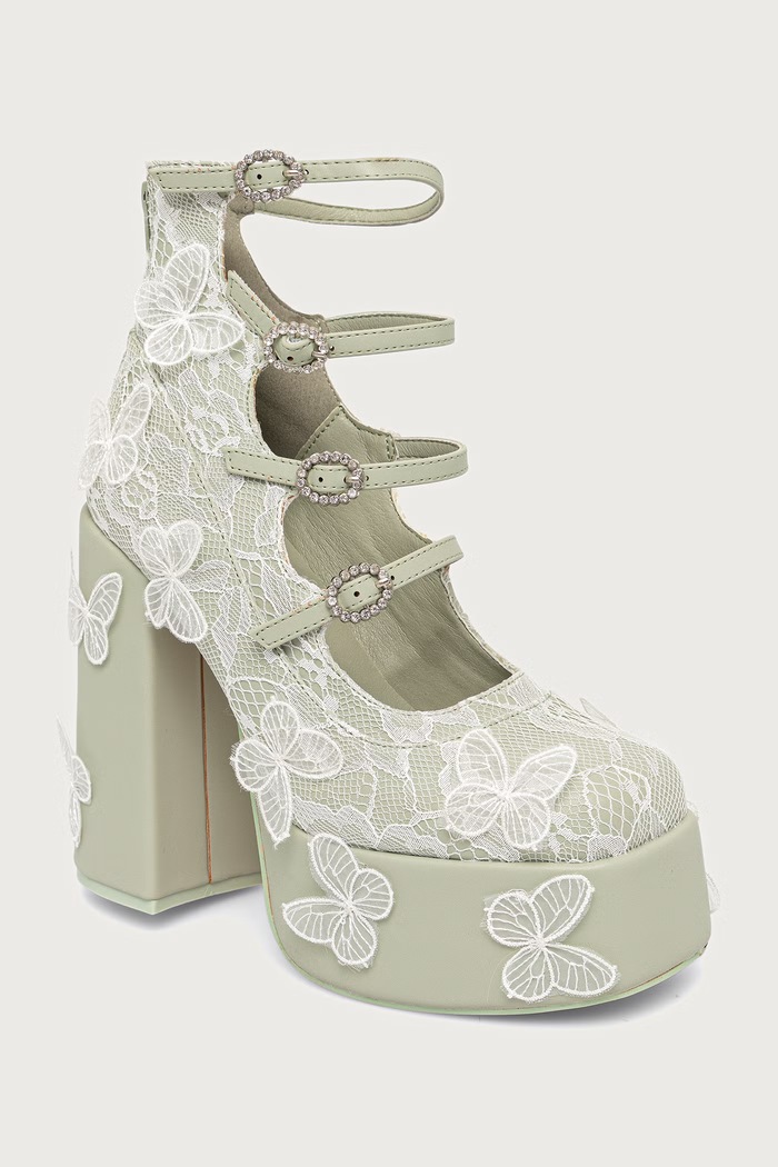 Koi Footwear Cipele s potpeticom s debelom potpeticom Wild Lotus Butterfly Lace Platform zelena DBP47.WildLotus