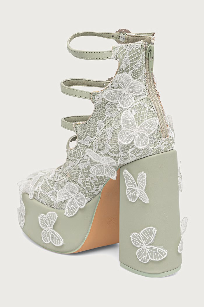 Obuća Koi Footwear Cipele s potpeticom s debelom potpeticom Wild Lotus Butterfly Lace Platform DBP47.WildLotus zelena