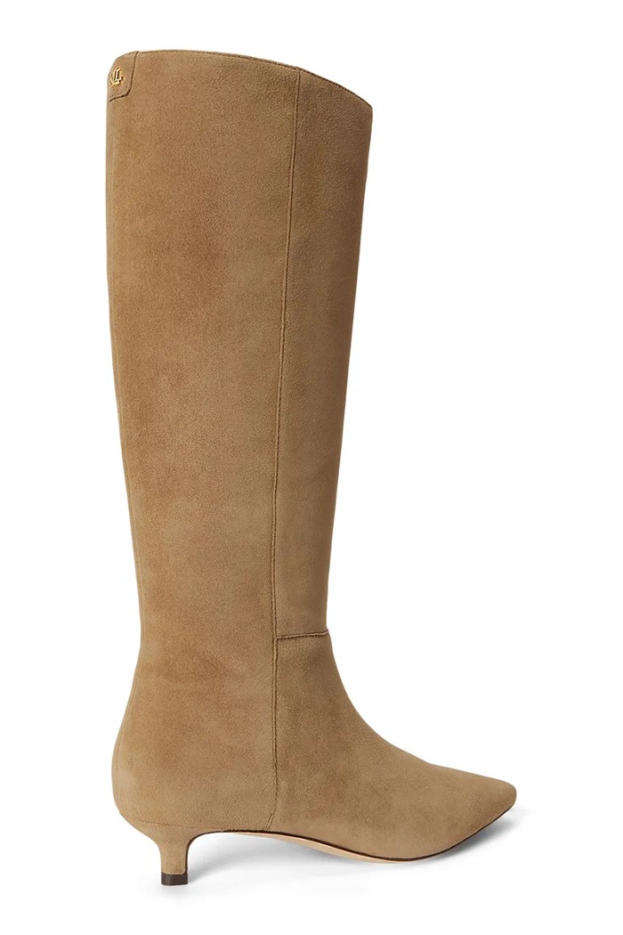 Obuwie Lauren Ralph Lauren kozaki damskie zamszowe Frncsa Tl Hl 802P15726003.260 beżowy