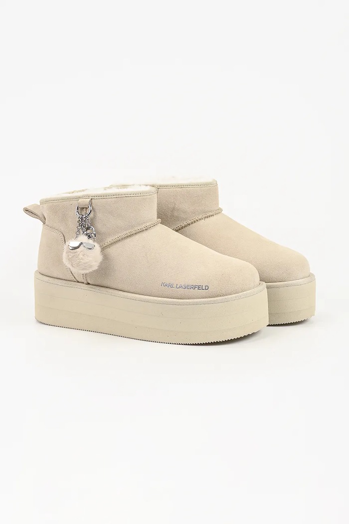 Karl Lagerfeld Thermo śniegowce damskie skórzane KL48527.5T1 beżowy AW26