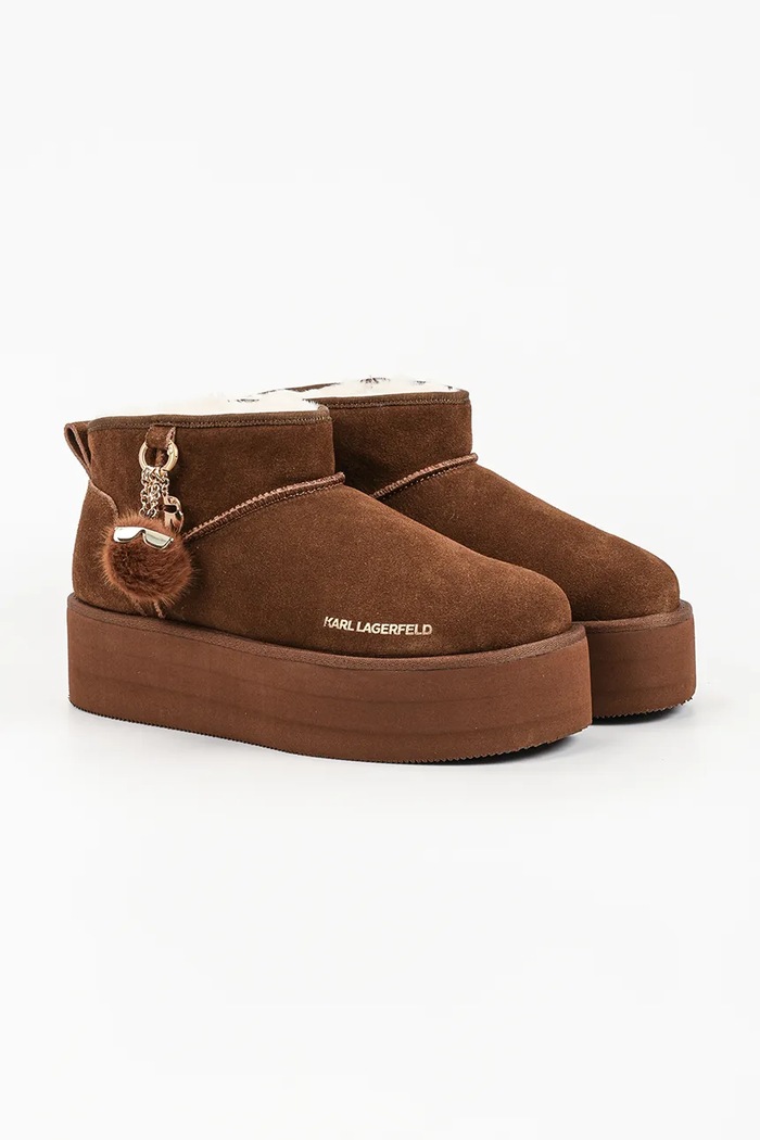 Karl Lagerfeld Thermo śniegowce damskie skórzane KL48527.533 brązowy AW26