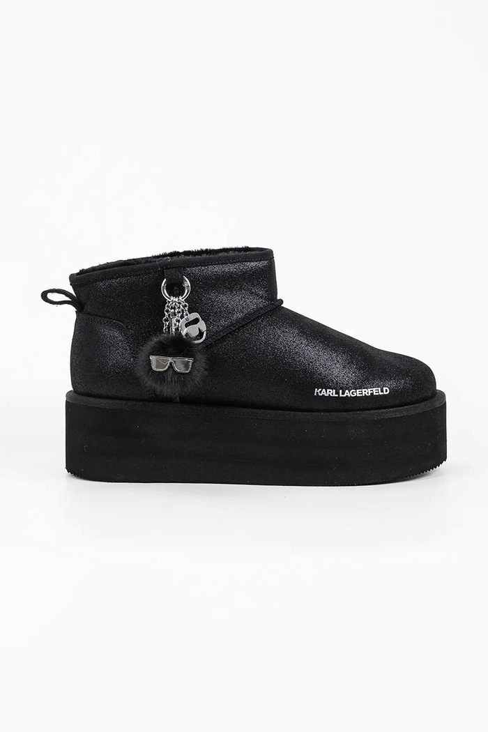 Karl Lagerfeld Thermo śniegowce damskie skórzane czarny KL48527.50X
